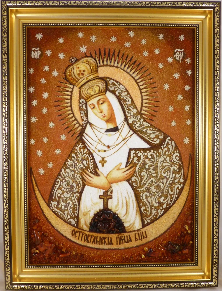 Ікона з бурштину Остробрамська і-151 Ікона Божої Матері 30*40