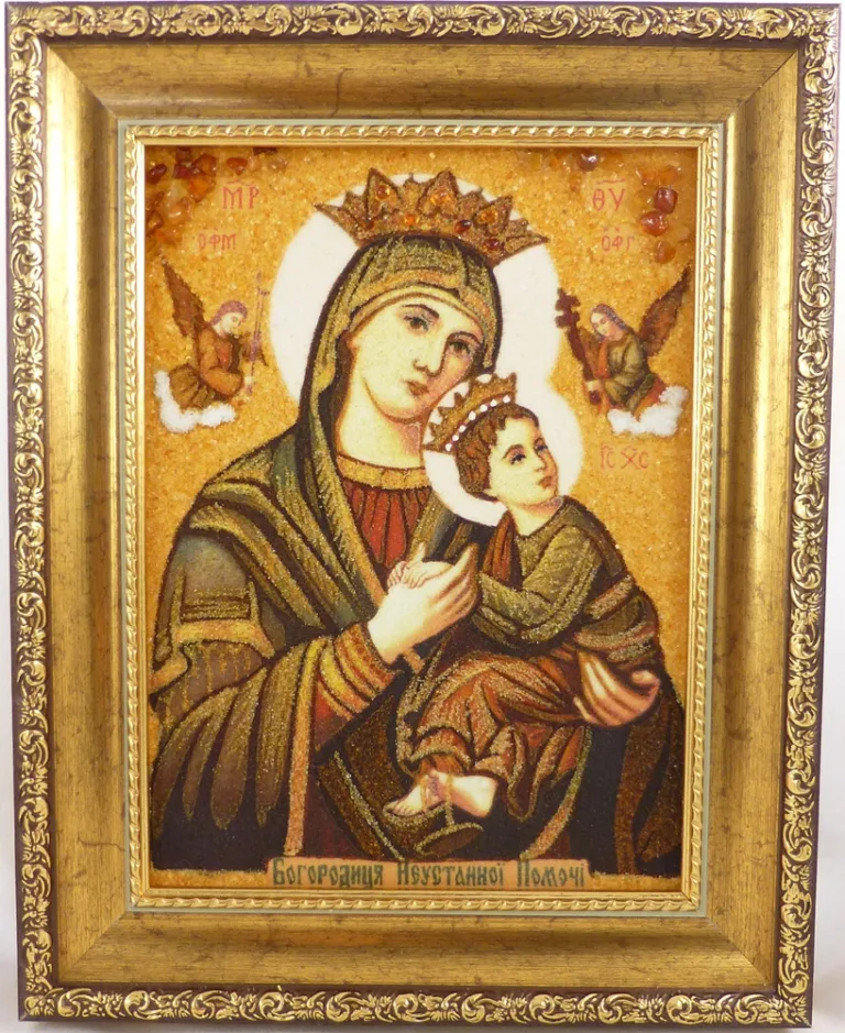 Ікона з бурштину Богородиця і-60 15*20