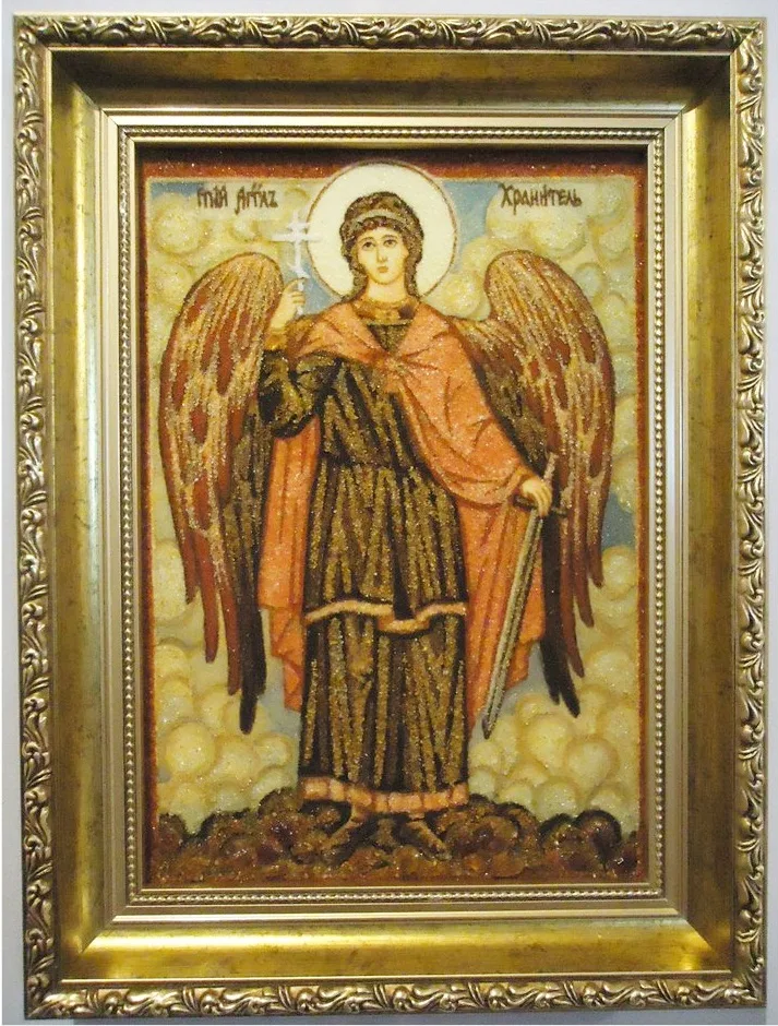 Ікона з бурштину Ангел Охоронець і-121 20*30