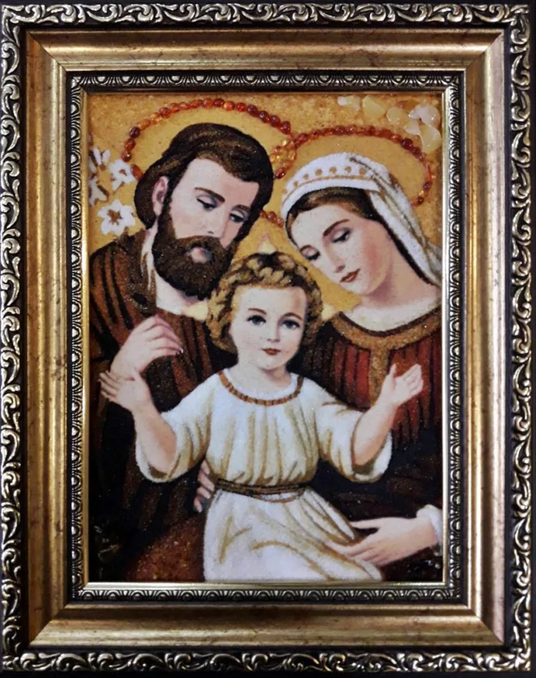 Ікона з бурштину Святе Сімейство і-109 15*20