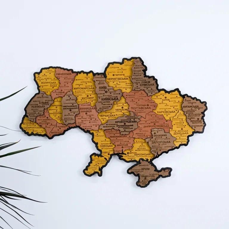 Мапа України настінна мала 3D об'ємна в коробці ручна робота 55*38.5 см 11