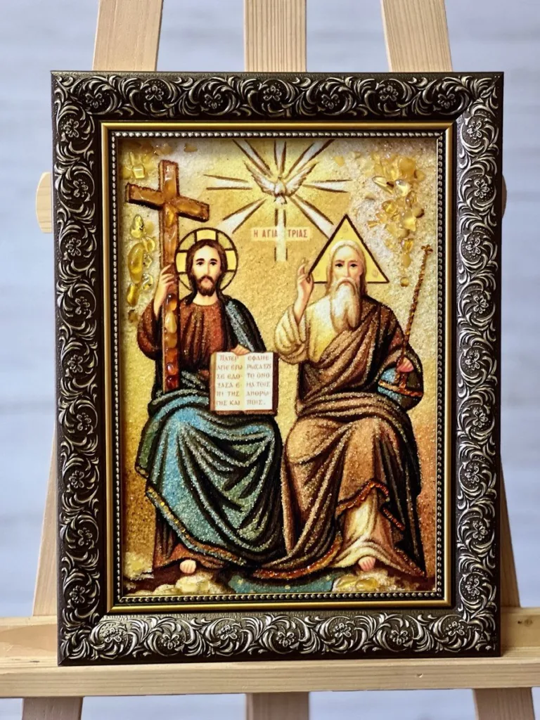 Ікона з бурштину Свята Трійця і-134 15*20