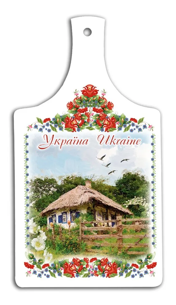 Кухонная доска Украина "Дом с мальвами" 18*33 см гпукд06