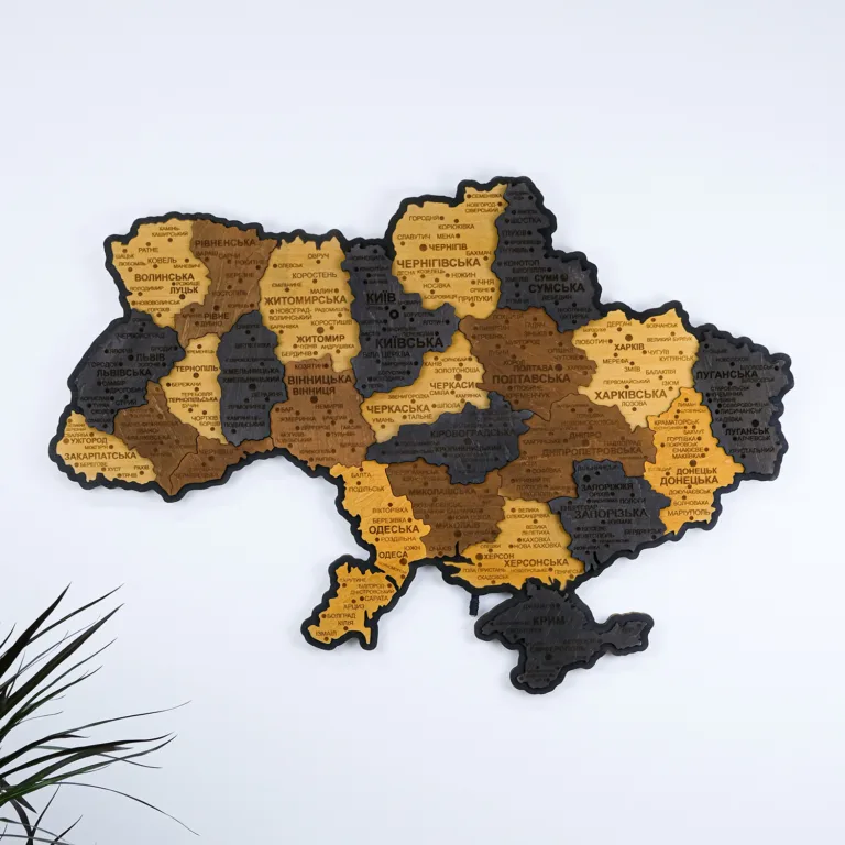 Карта України настінна середня 3D об'ємна з синьою підсвіткою (220В) в коробці 92.5*64.6 см 12СС