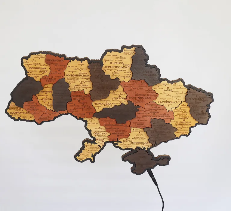 Карта України настінна мала 3D об'ємна з синьою підсвіткою (220В) в коробці 55*38.5 см 16СС