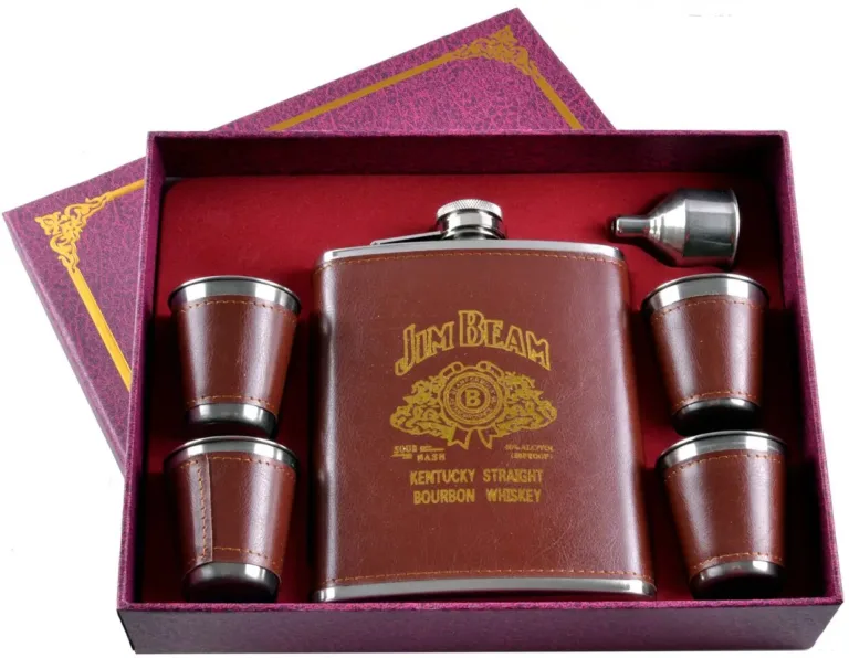 Подарунковий набір Jim Beam коричневий (фляга, 4 чарки, лійка) TZ-6-2