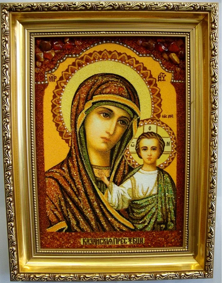 Ікона з бурштину Казанська і-07 Ікона Божої Матері 20*30