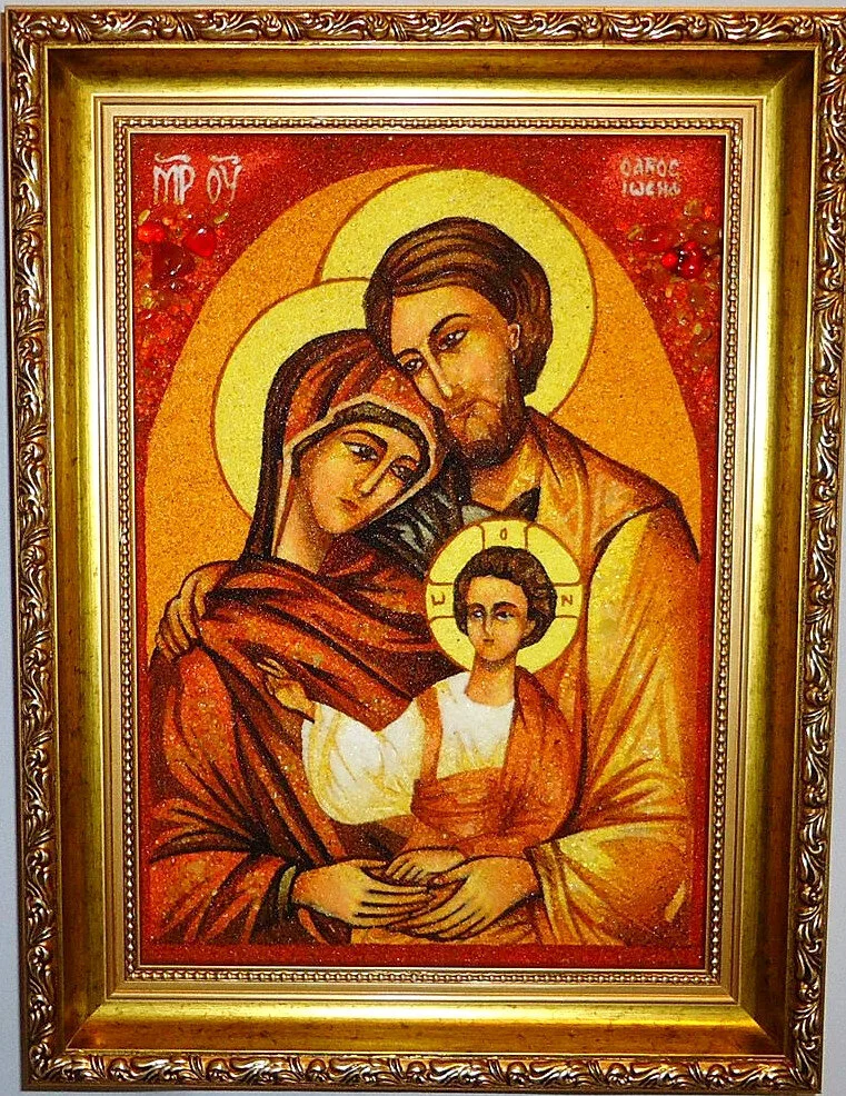 Ікона з бурштину Святе Сімейство і-114 15*20