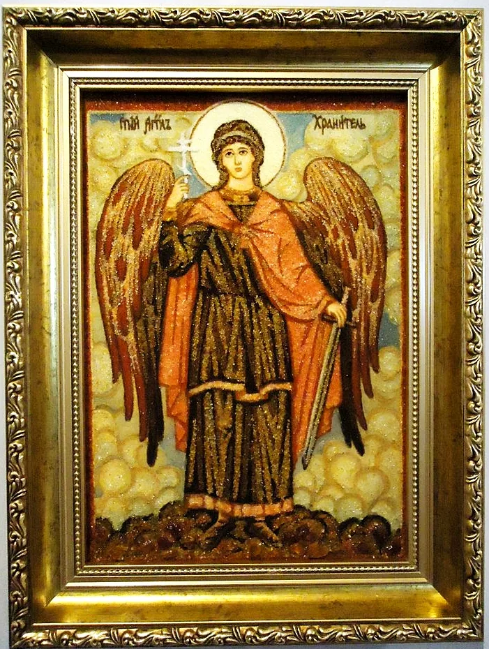 Ікона з бурштину Ангел Охоронець і-121 15*20